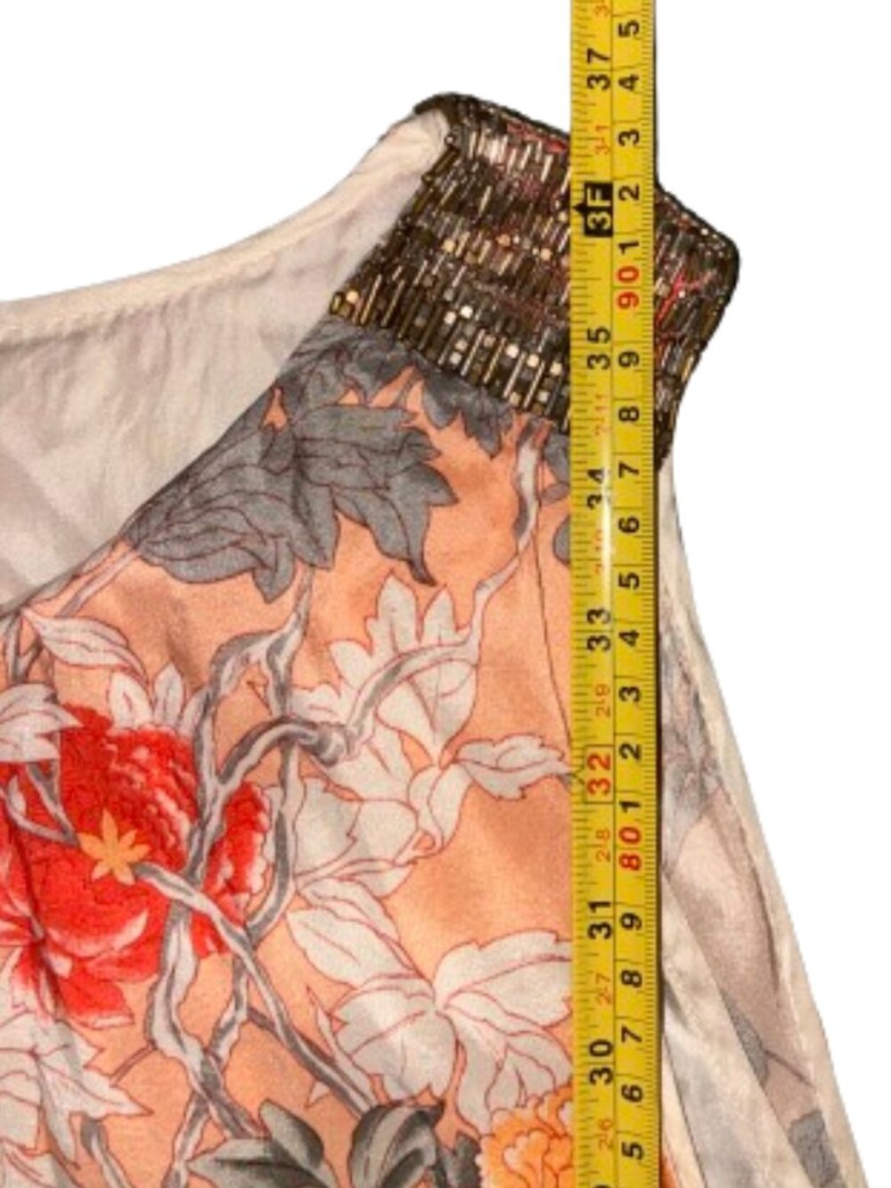 Dreis Van Noten Size 44 Floral Sleeveless Dress Beaded Shoulders Yellow Purple - Picture 13 of 15